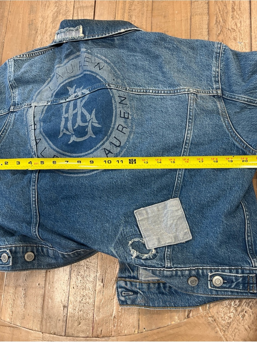 Lauren Ralph Lauren Denim Jean Jacket Women’s XL Logo Patchwork Distressed Blue - Picture 9 of 10